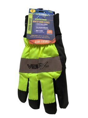 Viswerx Hi-Visibility Winter Work Gloves Large Leather Palm & Fingers Cold Weath
